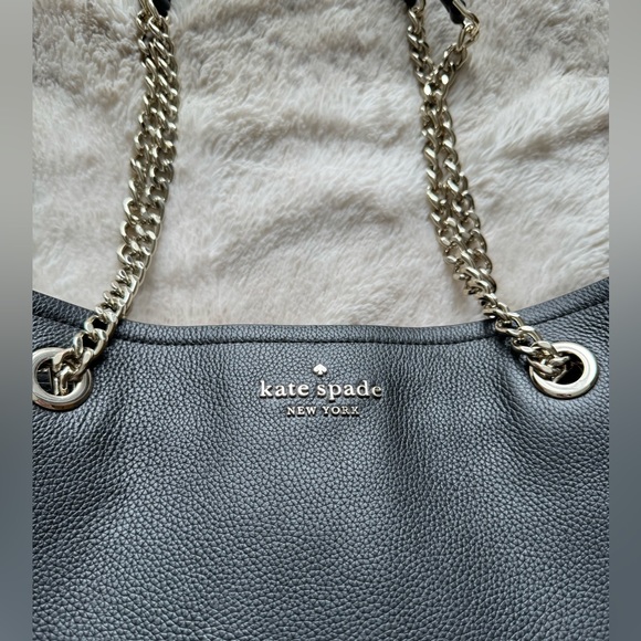 Kate Spade Large Black Leather Tote Bag with Gold Chain Laptop Compartment - Picture 10 of 12